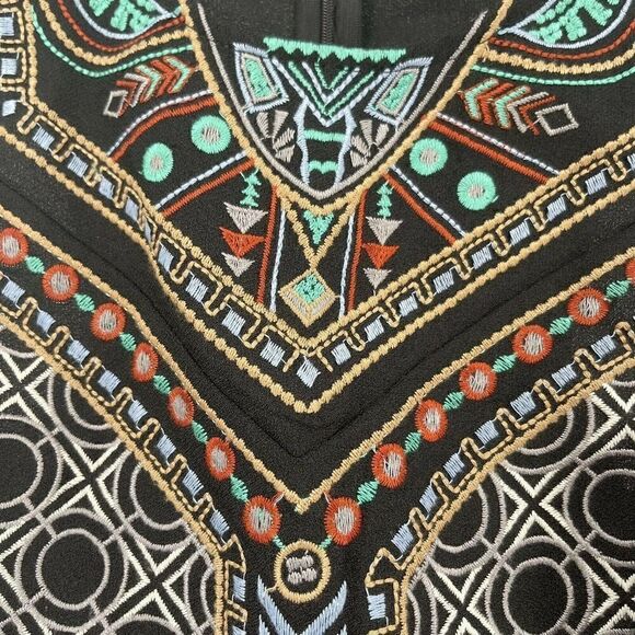 Black Embroidered Peplum Blouse Bohemian Sleeveless Alya Round Neck Size S Top - Picture 2 of 8
